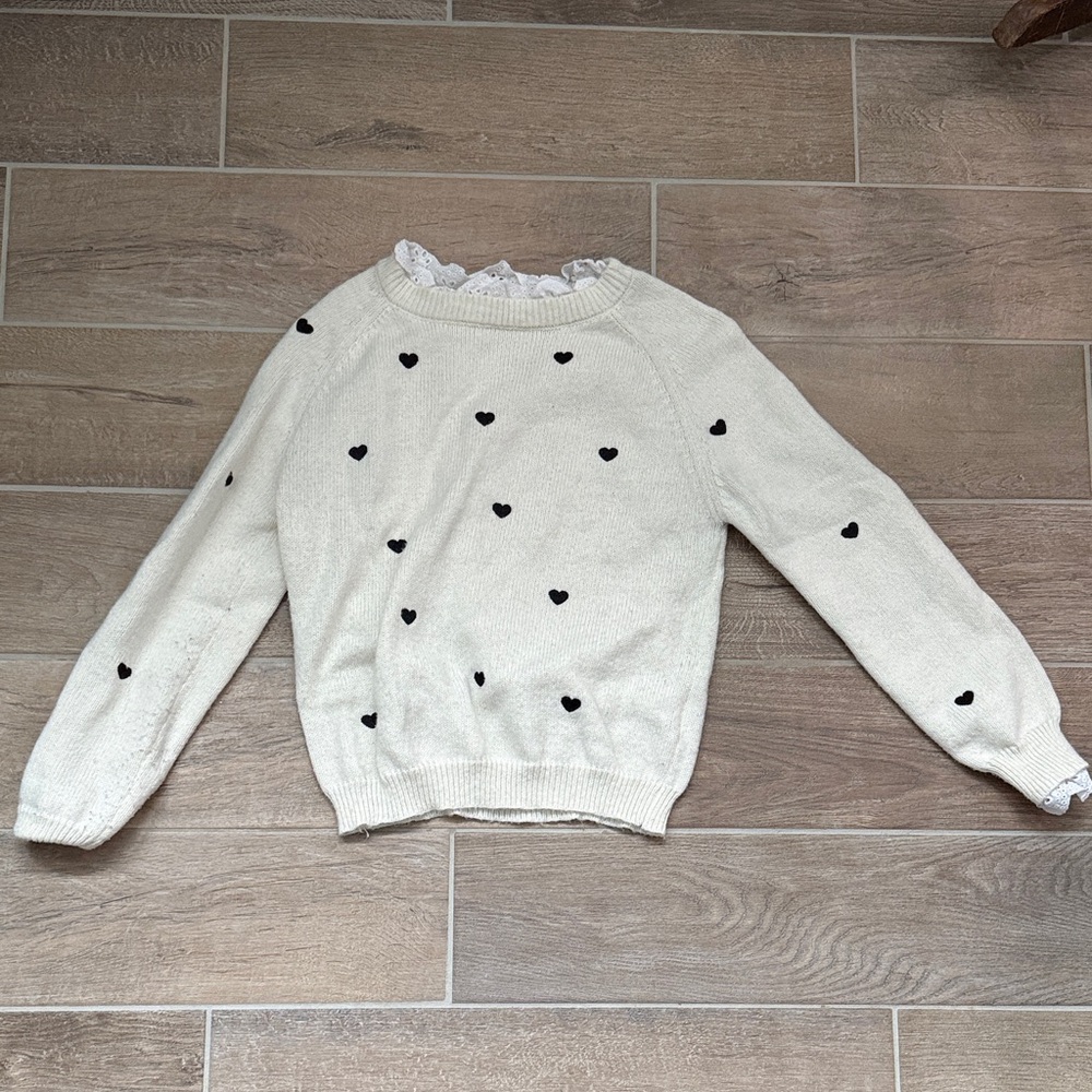 SHEIN Cream and Black Heart Sweater